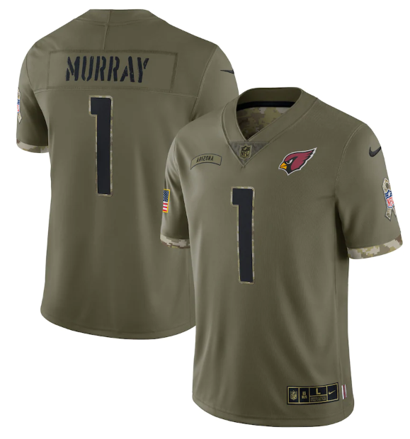 Men's Arizona Cardinals #1 Kyler Murray Olive 2022 Salute To Service Limited Stitched Jersey Men's Arizona Cardinals #1 Kyler Murray Olive 2022 Salute To Service Limited Stitched Jersey